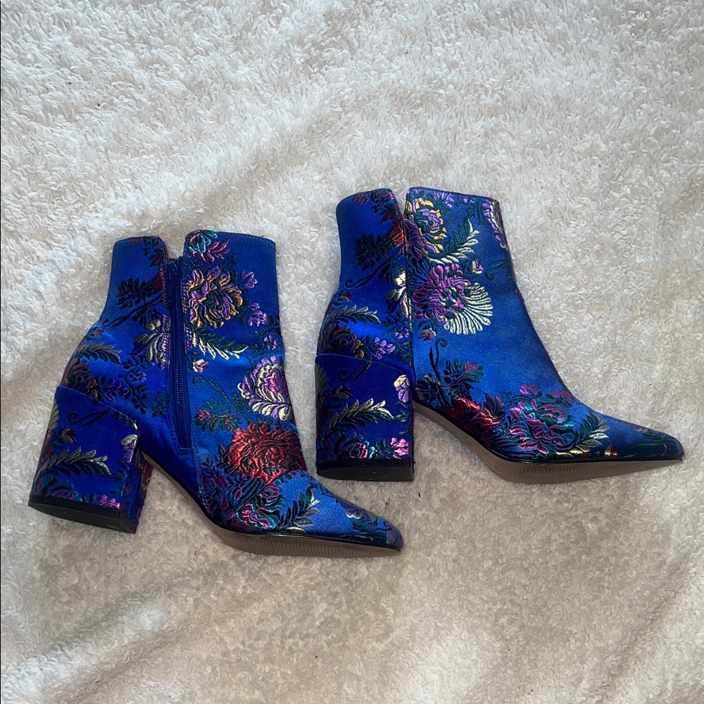 Aldo Blue Floral Embroidered Ankle Boots